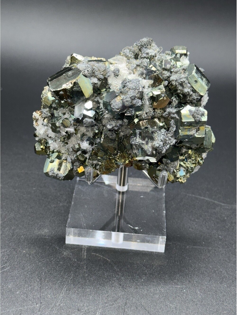 Naturally Iridescent Pyrite With Quartz, Indonesia, Rainbow Mineral Specimen